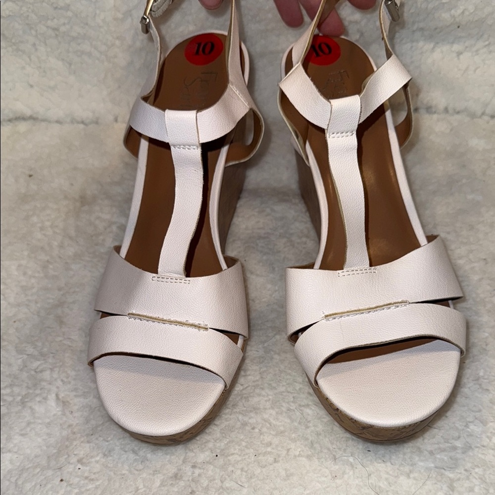 Franco Sarto White and Brown Wedge Sandals